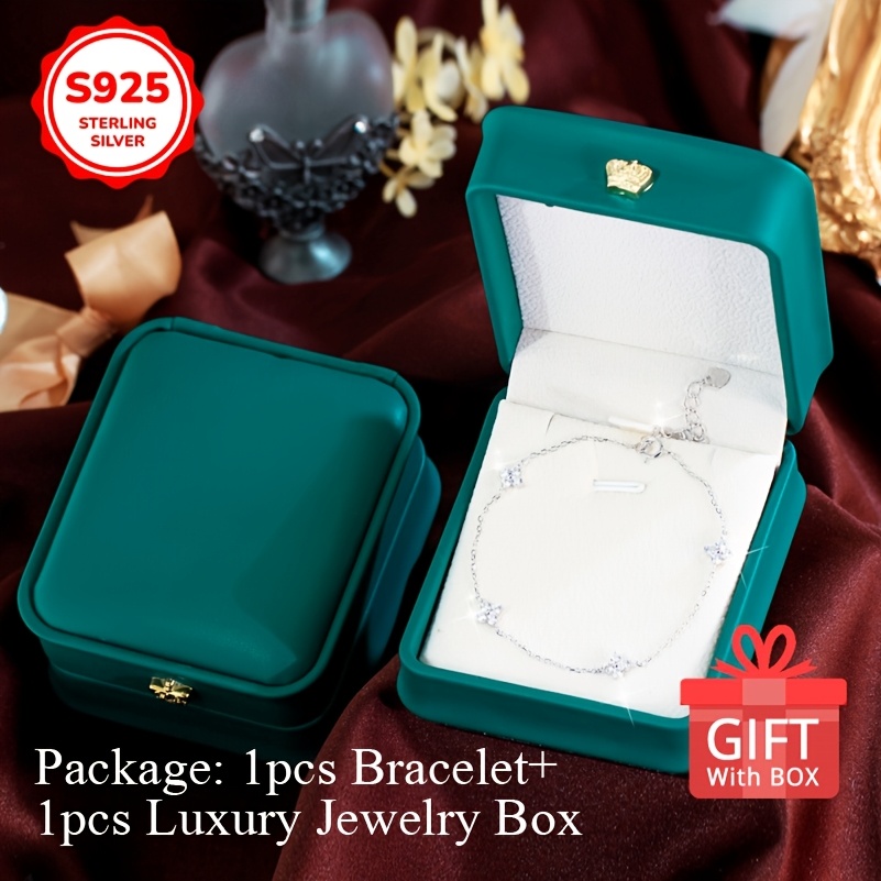 Four Leaf Clover 925 Silver Bracelet with Zirconia for Girlfriend
